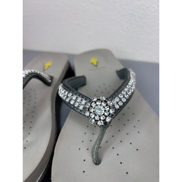 Volatile women's 9 grey silver rhinestone thong flip flop wedge platform sandals - Picture 3 of 8